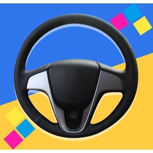 Genuine Leather Auto Braid On The Steering Wheel Cover for Hyundai Solaris (RU) 2010-2016 Verna 2010-2016 i20 2009-2015 Accent