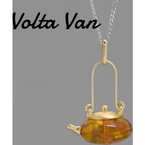 Volta Van 2021 New Pendant Necklaces Natural Amber 925 Sterling Silver Vintage Elegant Fine Jewelry Concise Teapot Necklace