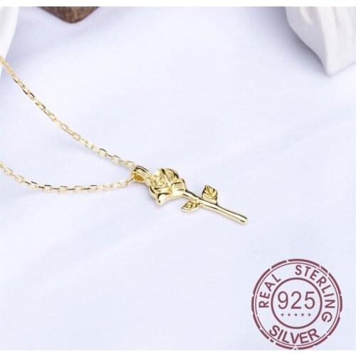 Rose Flower Pendant Necklace Charm Gold 925 sterling silver Elegant Flowers Necklace Boho Jewelry For Women Girls Party Gift