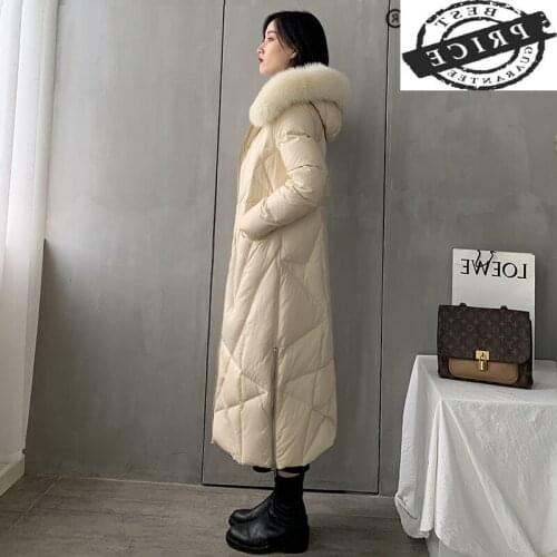 Coat Female Winter Warm 20% Duck Down Jacket + Natural Fox Fur Hooded Clothes 2021 Korean X-Long Down Parka Hiver LW160a