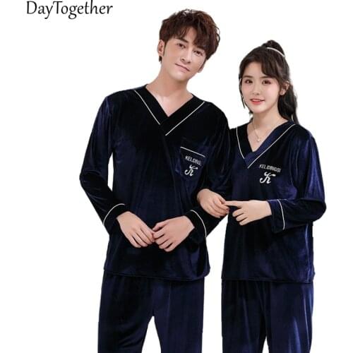 Lovers wedding big red coral velvet suit in the fall and winter of pajamas pleuche female household to take mens long sleeve