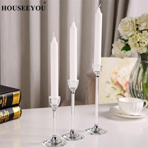 Crystal Glass Wedding Party Candle Holders Personalized Wedding Centerpieces Candlestick Living Room Home Decorations Crafts