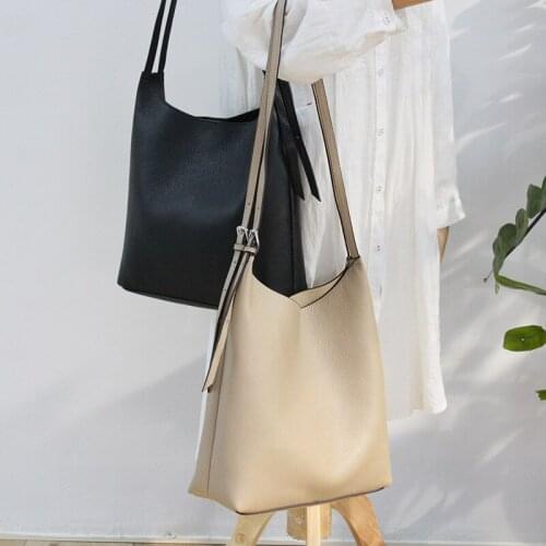 Daily Big Female Bag Genuine Leather Shoulder Bags For Women Fashion Crossbody Bags Ladies Shopping Bucket Bags With Liner Bag
