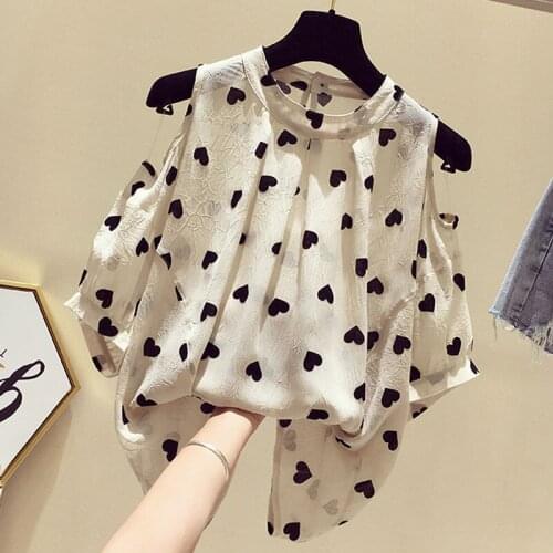 Chiffon Off-Shoulder Women Blouse Summer New 2021 O-Neck Loose Elegant Female Pulls Tops Outwear