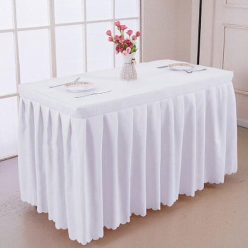 Solid Color polyester Square Table cover with skirt style made together wedding hotel Booth Setting table decoration tablecloth