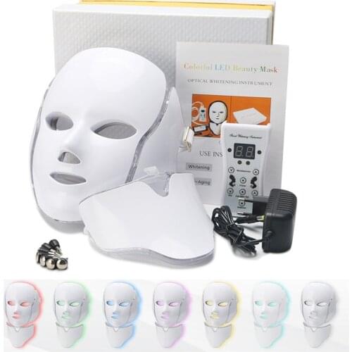 7 Colors Light LED Facial Mask with Neck Photon Therapy Face Mask Machine Anti Acne Wrinkle Face Whiten Skin Rejuvenation Device