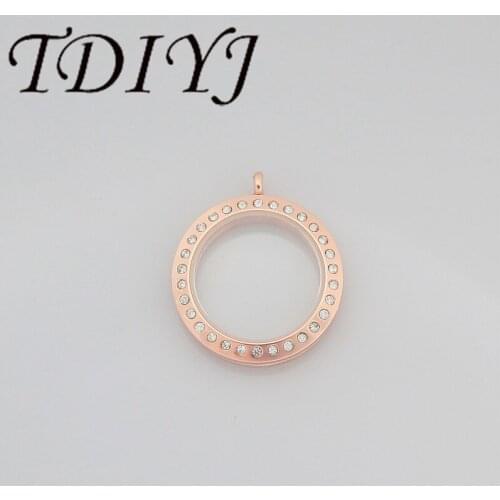 TDIYJ Wholesale 30mm Round Alloy Magnetic Floating Glass Rose Gold Locket Pendant Necklace for Women 1Pcs