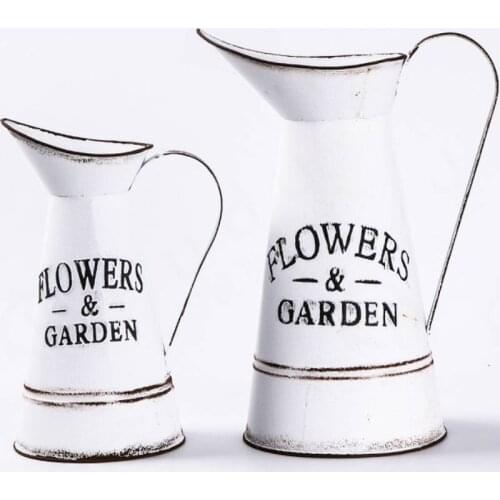 Vintage Tin Bucket Iron Flower Vase Retro Metal Jugs for Home Office Party Festival Decoration Wrought Country Garden Decor