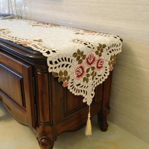 High-grade Embroidered Long Table Runner Tablecloth Cabinet Dresser Shoebox Cover Cloth Table Flag Bedside Towel Bed Flag VF