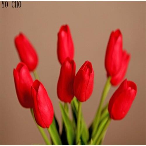 YO CHO 31PCS/LOT Mini Tulip Fake Flower For Birthday Party Decoration PU Artificial Flowers Wedding Bouquet Graduation Gift DIY