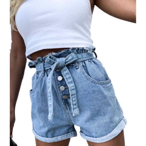 Womans Lace Crimping Denim Shorts Button Fly Bud Cute High Waist Spandex Sky Blue Jeans Shorts Pants Dropshipping