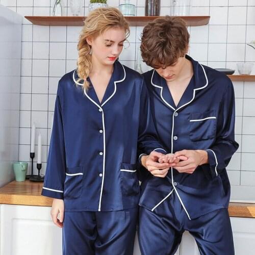 Women Silk satin Pajama Sets Long Sleeve Sleepwear Pyjamas suit Femail sleep Two piece set Loungewear Plus size