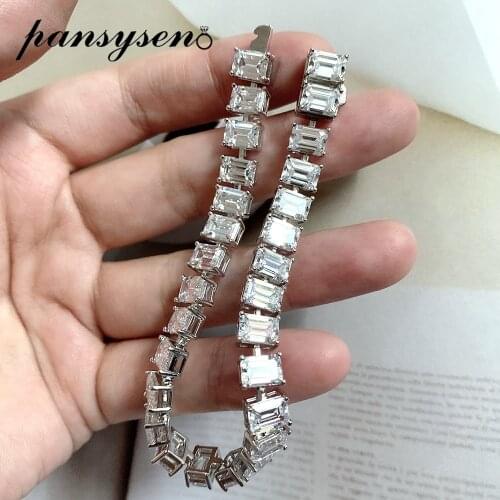 PANSYSEN 100% Real 925 Sterling Silver Emerald Cut 5x7MM Lab Moissanite Diamond Bracelet for Women Luxury Wedding Fine Jewelry