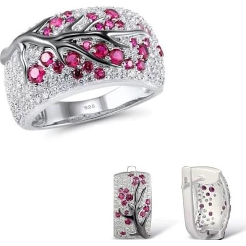 Plum Branch Crystals Ring Earrings Wholesale Charm Jewelry Sets Creative Trendy Accessories For Women Valentine Gifts