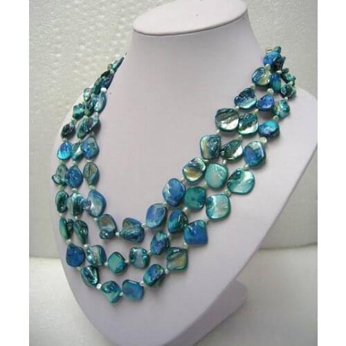 Woman jewelry 50inch 128cm necklace natural white pearl Light blue natural rhombus Shell mixed long Necklaces