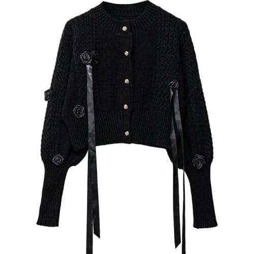 2020 Winter Sweater Long Sleeve Black Apricot Fashion Womens Clothes Cardigan