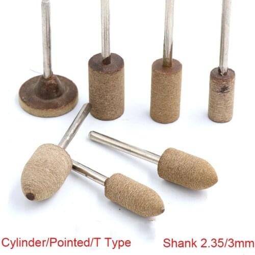 10PCS Shank 2.35/3mm Cylinder/Pointed/T Type Cowhide Leather Polishing Grinding Head 3~12mmm Head Diameter