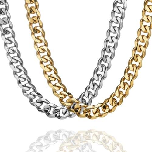 13/15mm Trendy New 316L Stainless Steel Silver Color/Gold Curb Cuban Chain Mens Womens Necklace Or Bracelet 7-40inch Xmas Gift