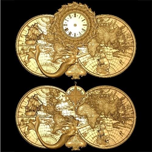 2pcs 3D Model STL CNC Router Artcam Aspire Clock Hemisphere Map Rose of Wind Cut3D Vcarve