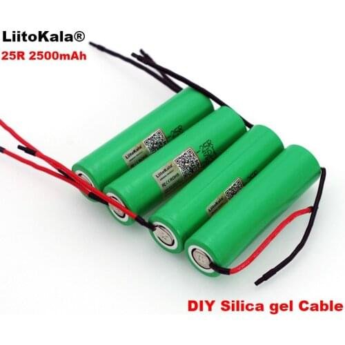 6PCS. Liitokala New 18650 2500 mAh Rechargeable Battery 3.6V INR18650-25R 20A Discharge + DIY Silica Gel Cable