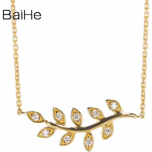 BAIHE Solid 18K Yellow Gold 0.10ct H/SI Natural Diamonds Engagement Women Trendy Fine Jewelry Beautiful diamond Necklaces