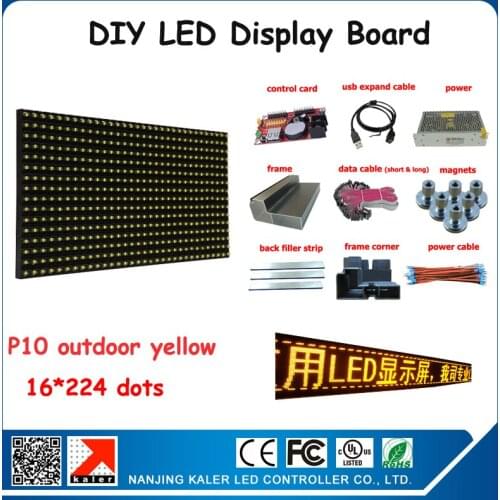 Free shipping moving message outdoor advertising led display screen yellow p10 diy kits led screen outdoor+ control card+ power