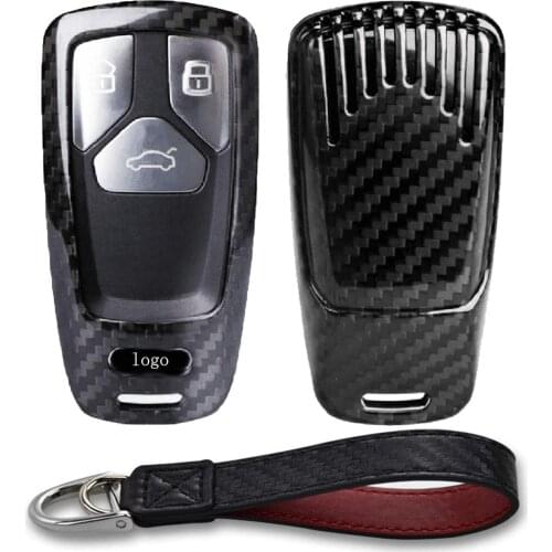 Kwaks Car Key Cover PC Key Case Carbon Fiber Pattern Compatible for Audi 18 A4L A5 Q7 A6 Q5L TTS Car Key with Keychain