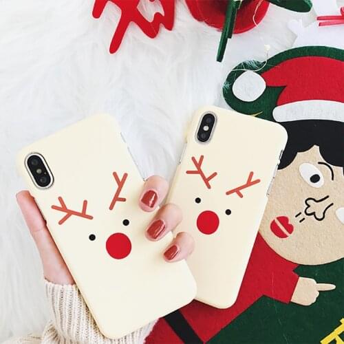 Cartoon Christmas Elk Phone Case Cover for Iphone XS Max XR X 8 7 6 6S Plus 11 Pro, Half-Body Matte Hard Case for Iphone