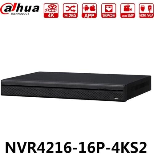 Dahua Original NVR4216-16P-4KS2 16CH 8MP 1U 16POE 4K H.265 Lite Network Video Recorder 2SATA Replace NVR4208-8P-4KS2 FAST SHIP