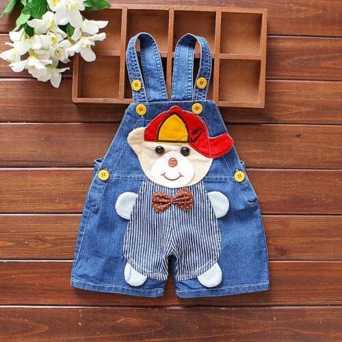 DIIMUU Kids Fashion Summer Baby Boys Girls Overalls Denim Short Pants Casual Cute Jumpsuits Children Clothing Cartoons Bottoms