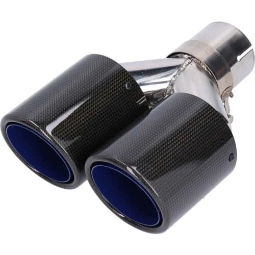 Carbon Fiber Dual Exhaust Tip Glossy Y Shape Tail Pipe with Clamp Stainless Steel Auto Accesssory