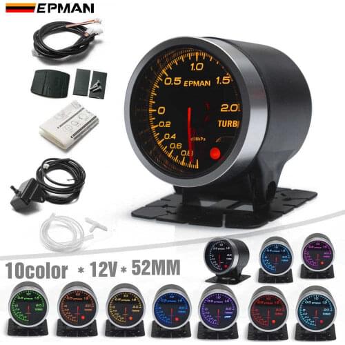 EPMAN Pointer 2" 52mm Car Smoke Bar Turbo Boost Gauge Meter +Sensor+Mount Bracket Cup Holder 7Color +3Color Blacklights EPXX707
