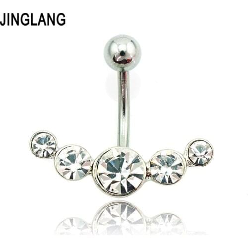 JINGLANG Wholesale Fashion White Rhinestone Dangle Surgical Steel Barbell Navel Ring For Women Body Piercing Jewelry