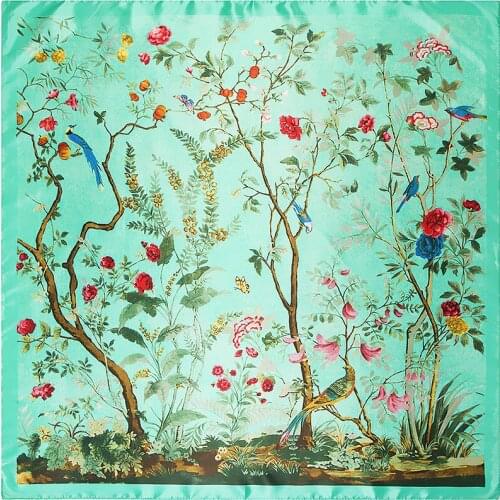 Europe and the United States classic fashion Polyester scarf for ladies flower bird printing 90 scarf shawl decorative headscarf