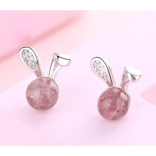 Korean New Style Rabbit Ear Semi Gem Stud Earrings Fashion Sweet Girl Silver Plated Earrings Charm Lady Birthday Party Jewelry