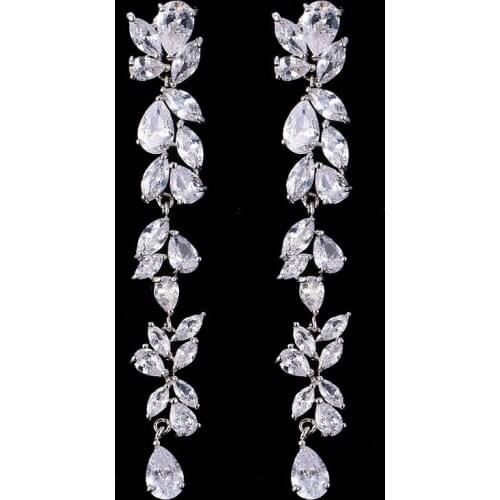 KSRA Vintage Trend Bridal Chandelier Floral Extra Long Earrings For Women Romantic Wedding Zirconia Jewelry Bridesmaid Accessory