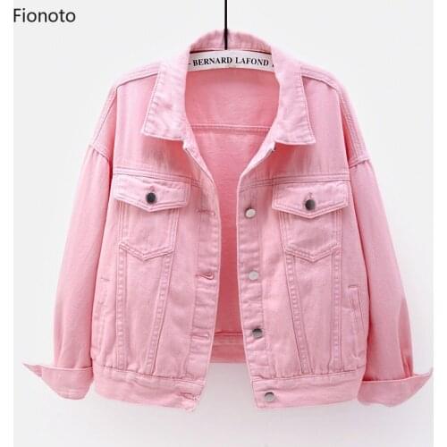 Womens Spring Jacket 2021 Fashion Plus Size Denim Jacket Ladies Short Coat Pink Jean Jackets Casual Top Female Loose Outerwear