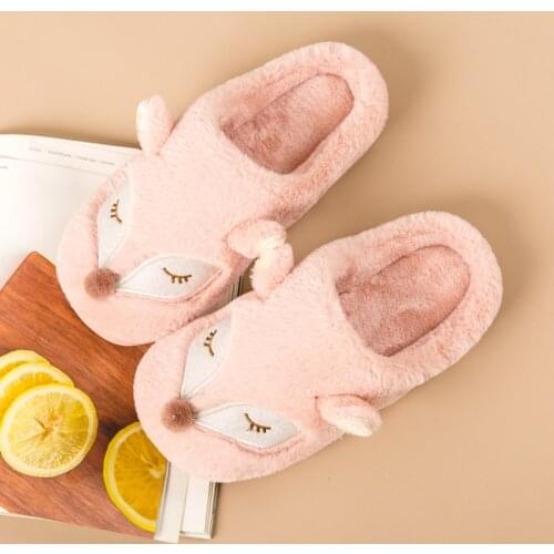 FZNYL Hot Sale Cotton Slippers Female Winter Cartoon Fox Cute Home fluffy Couples Floor Woman Shoes