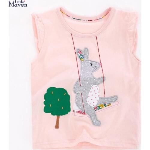 Little Maven Children 2021 Summer Baby Girl Clothes Animal Applique Tee Tops Brand Cotton Pink T Shirt for Kids 2-7 Years QW171