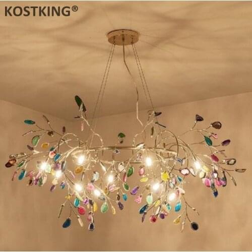 Agate Stone Pendant Chandelier For Dining Kitchen Bar Living Room Luminaire Plafonnier 110-220V Circle Modern Fixture