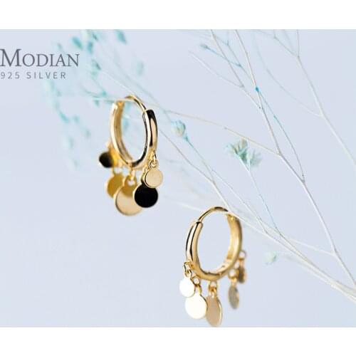 Modian New Arrive 925 Sterling Silver Round Small Disc Tassel Hoop Earrings for Women Girl Party Daily Wear Fashion Fine Jewelry