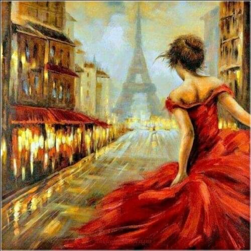 Counted Cross Stitch Kits Needlework Embroidery - Crafts 14 ct Aida DMC Color DIY Arts Handmade Home Decor - Dress Red 2