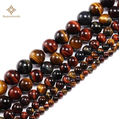 Natural Stone Three Colors Mixed Tiger Eye Round Loose Beads For Jewelry Making Women Bracelet Necklace 6 8 10 12MM