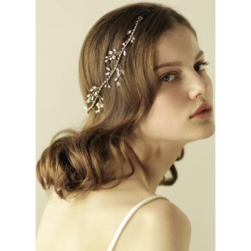 Romantic Sweetheart Bridal Headdress Alloy Crystal Rhinestone Pearl Chain Headband with Ribbon for Wedding Perform Studio O815