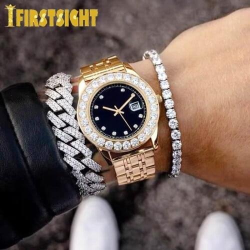 New 15mm Classic Cuban Link Chain Iced Out Bling 2 Raw Aaa Cz Cuban Link Chain Bracelet For Women Mens Hiphop Fashion Jewelry
