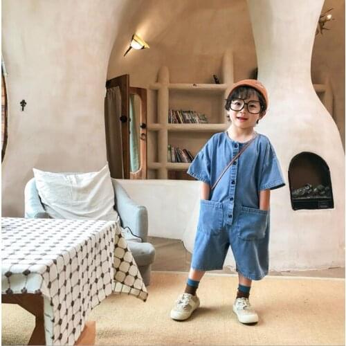 2021 new stylish girls boys denim overalls fashion summer cotton kids jumpsuit