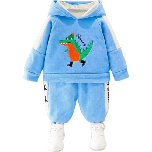 New Winter Kids Fashion Clothes Baby Boys Girls Cartoon Thicken Coat Pants 2pcs/sets Children Clothing Infant Casual Sportswear