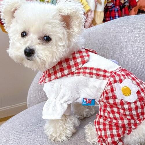 Small Dog Clothes Plaid Jumpsuits Pet Clothing Bubble Sleeve Spring Soft Breathable Puppy Kitten Cat Overalls Four Legs Costume