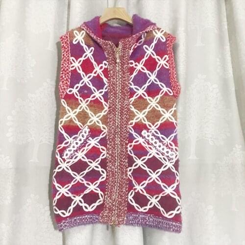 Runway Fashion Brushed Purple Plaid Hooded Jacket Warm Thick Sleeveless Cardigan Tops Women Luxury Brand Jackets Coat Clothing