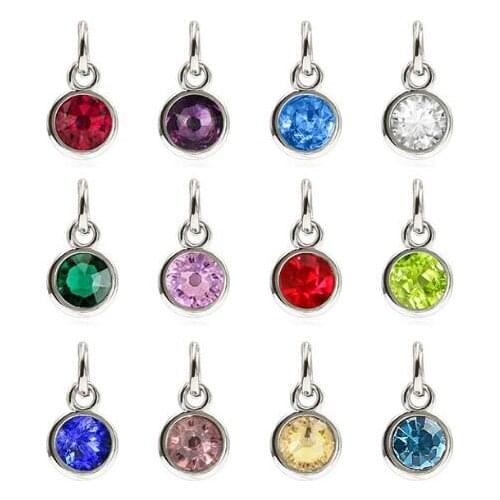24PCS/lot bling birthstone birthday stone with open jump ring hang pendant charms fit for diy keychains fashion jewelrys making